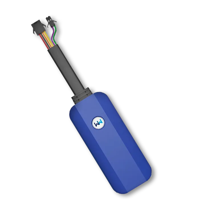 Perangkat GPS Tracker paket Cut Off berwarna biru dengan kabel relay